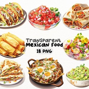 Aquarell mexikanisches Essen PNG Bundle, digitales Handwerk Designs transparent, mexikanische Küche Clipart, kommerzielle Nutzung