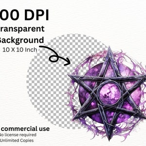 May include: A purple and black pentagram with a swirling, vine-like design around it. The pentagram has a smaller circle in the center, also in purple and black.