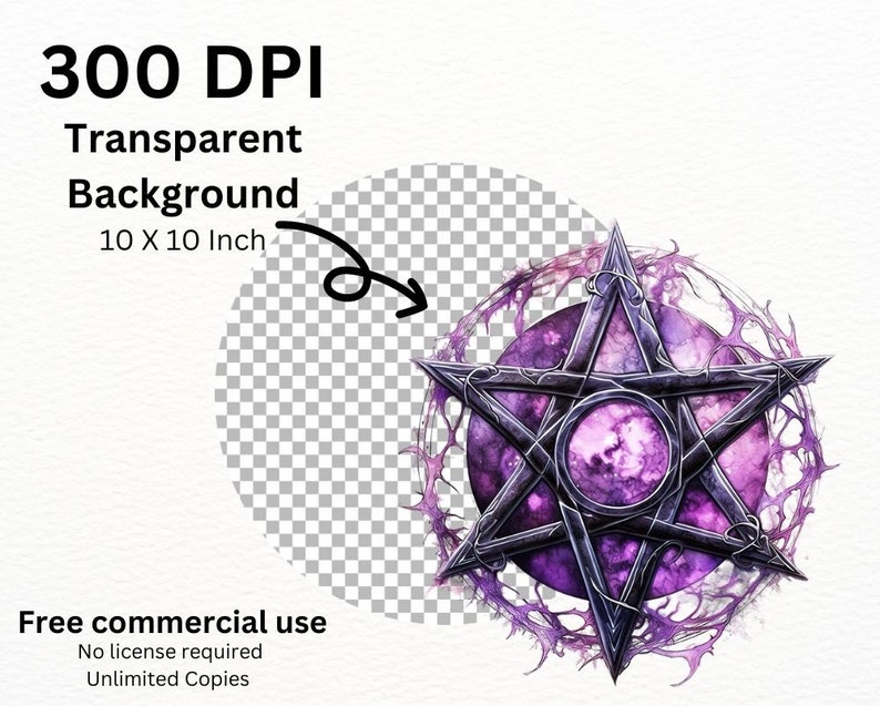 May include: A purple and black pentagram with a swirling, vine-like design around it. The pentagram has a smaller circle in the center, also in purple and black.