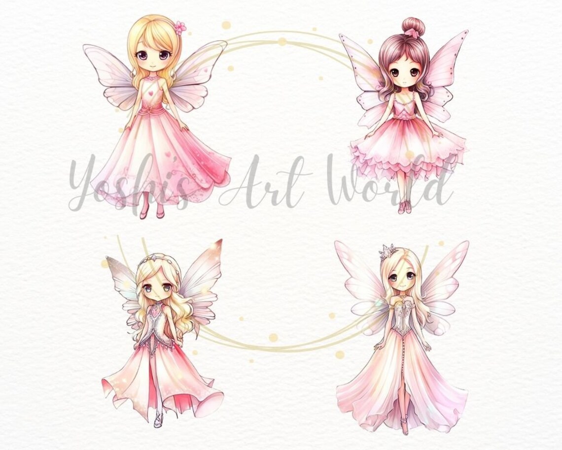 Watercolor Cute Pink Butterfly Fairy Princess PNG Bundle, Digital ...