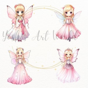 Watercolor Cute Pink Butterfly Fairy Princess PNG Bundle, Digital ...