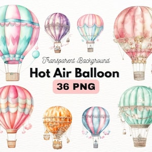 Aquarel Pastel Cute Hot Air Balloon Bundel, Digital Crafts Designs Transparant, Hot Air Balloons Clipart, Ballonnen PNG, Commercieel Gebruik