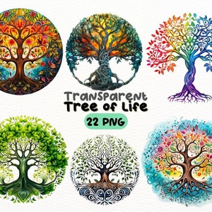 Watercolor Tree of Life PNG Bundle, Digital Crafts Designs Transparent, Mystical Old Tree Clipart, Genealogy Clipart, Commercial Use
