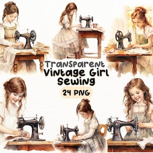 Aquarell viktorianischen Vintage Mädchen nähen PNG Bundle, digitales Handwerk Designs transparent, Näh Clipart, Vintage Clipart, kommerzielle Nutzung