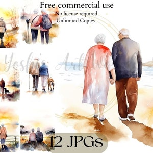 Älteres Paar Clipart - Großvater und Oma - Kartenherstellung, Mischtechnik, digitales Papiermodell - Kommerzielle Nutzung - Digitaler Download