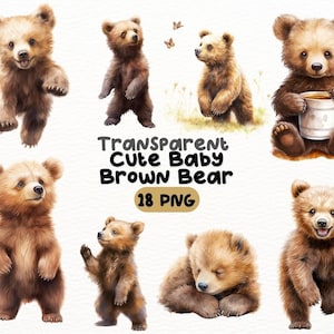 Aquarel schattige baby bruine beer PNG bundel, digitale ambachten ontwerpen transparant, Wildlife clipart, schattige beer Cub clipart, commercieel gebruik
