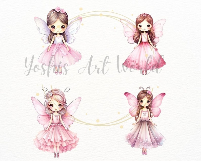 Watercolor Cute Pink Butterfly Fairy Princess PNG Bundle, Digital ...