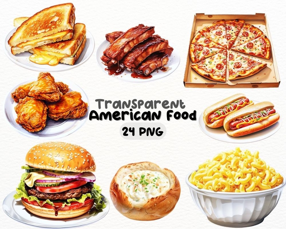 Watercolor American Food PNG Bundle Digital Crafts Designs