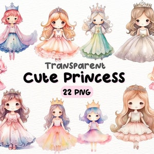 Aquarell niedliche Prinzessin PNG Bundle, digitales Handwerk Designs transparent, Prinzessin Clipart, entzückende Prinzessin Clipart, kommerzielle Nutzung