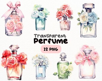 Watercolor Perfume Bottle PNG Bundle, Digital Crafts Designs Transparent, Perfume Bottle Clipart, Fragrance Bottle Clipart, Commercial Use