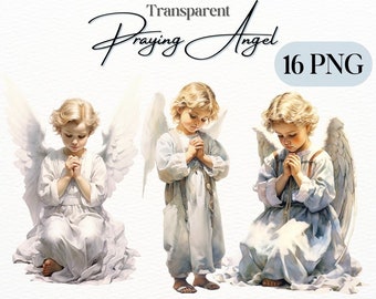 Watercolor Praying Angel PNG Bundle, Digital Crafts Designs Transparent, Angel Clipart, Heavenly Angel Clipart, Commercial Use