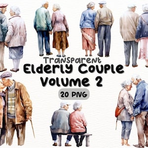 Aquarell älteres Paar - Opa und Oma PNG Bundle, digitales Handwerk Designs transparent, glückliches Paar Clipart, kommerzielle Nutzung