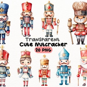 Pacote bonito de quebra-nozes PNG, designs de artesanato digital transparentes, clipart de Natal, clipart de soldado de brinquedo de madeira de quebra-nozes, uso comercial