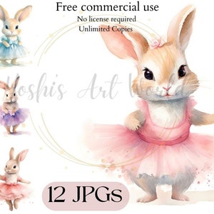 Pastell Aquarell süßes Häschen mit Tütü - Hase - Kartenherstellung, Mixed Media, Digitales Papierhandwerk - Kommerzielle Nutzung - Digitaler Download