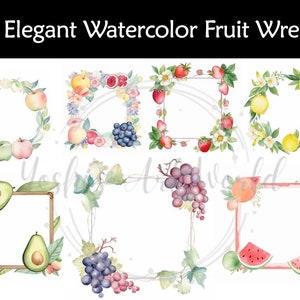 87 Cadre de guirlande de fruits aquarelle élégant PNG Bundle pour l'artisanat et les conceptions numériques Transparent