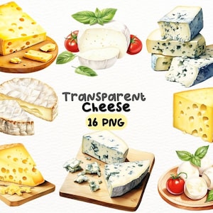 Watercolor Cheese PNG Bundle, Digital Crafts Designs Transparent, Cheese Plate Clipart, Commercial Use