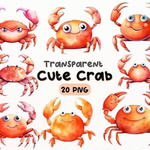 Cute Crab PNG Bundle, Digital Crafts Designs Transparent, Baby Crab Clipart, Ocean Life Clipart, Commercial Use