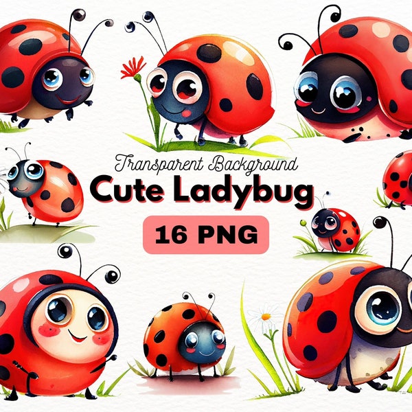 Cute Ladybug PNG Bundle, Digital Crafts Designs Transparent, Lady Bug Clipart, Bug PNG, Commercial Use