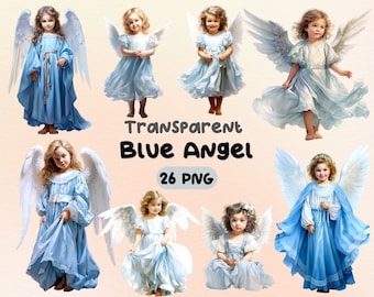 Watercolor Victorian Blue Angel PNG Bundle, Digital Crafts Designs Transparent, Angel Clipart, Heavenly Angel Clipart, Commercial Use