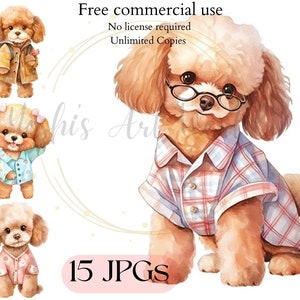 Cute Girl Toy Poodle Clipart - 15 PNGs de alta qualidade - Artesanato, Design Digital, Adesivos de Planejador - Uso Comercial - Download Digital