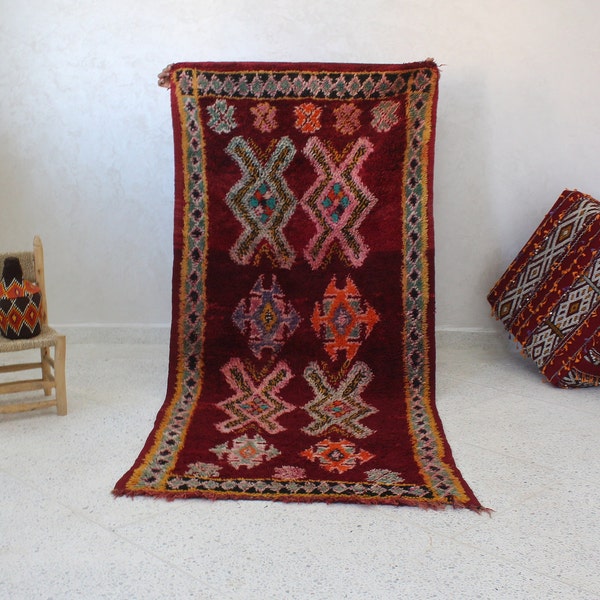 Vintage Beni Mguild rug, Authentic Moroccan Rug 3x7 ft