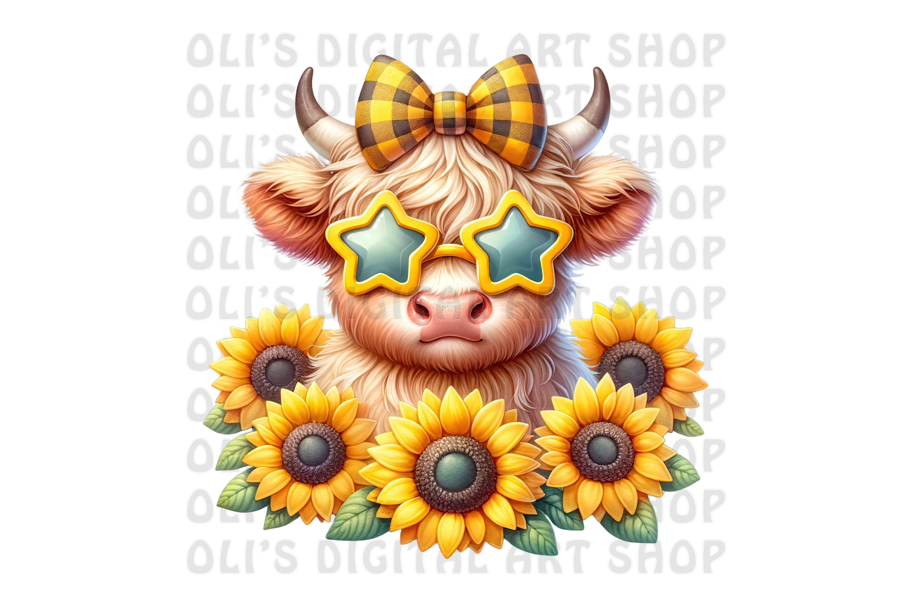 Highland Cow Sunflower PNG Bundle Sublimation Design Highland Cow PNG ...