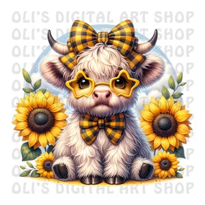 Highland Cow Sunflower PNG Bundle Sublimation Design Highland Cow PNG ...