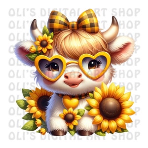 Highland Cow Sunflower PNG Bundle Sublimation Design Highland Cow PNG ...