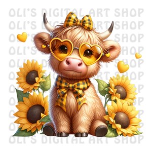 Highland Cow Sunflower PNG Bundle Sublimation Design Highland Cow PNG ...
