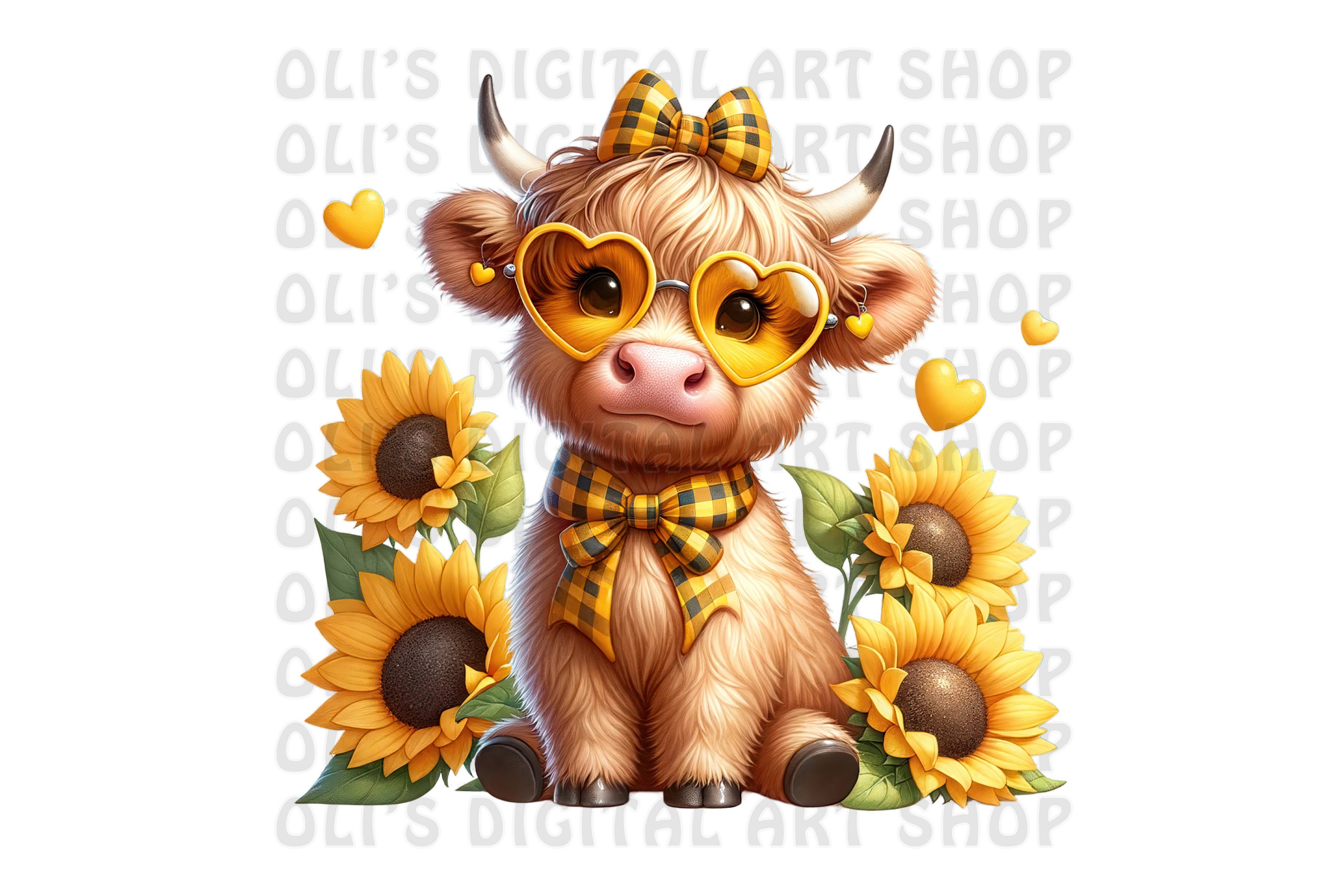 Highland Cow Sunflower PNG Bundle Sublimation Design Highland Cow PNG ...