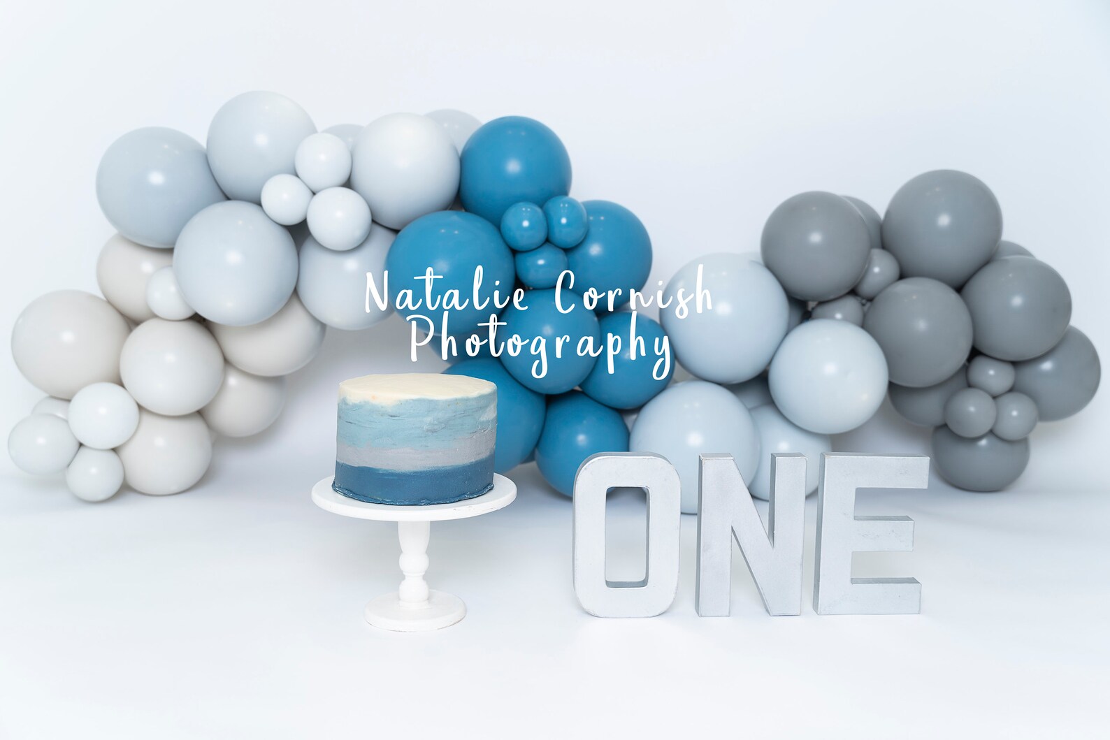 Balloon Blue Gold Castle Birthday Cake Smash Backdrop