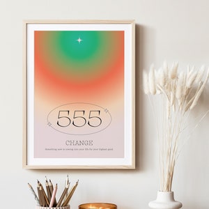 555 Angel Number Print | Gradient Spiritual Manifest Aura Astrology Tarot Mindfulness Energy Aesthetic Poster Wall Art