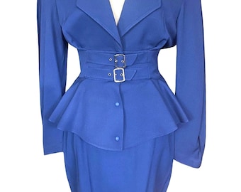 Thierry Mugler Gorgeous Cobalt Blue Skirt Suit Size 38