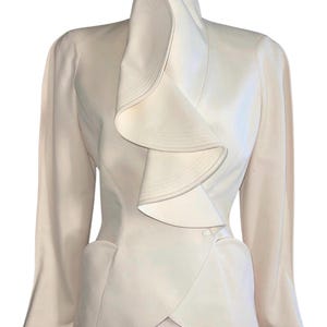 Thierry Mugler Rare Ivory Scalloped Sculptural Skirt Suit