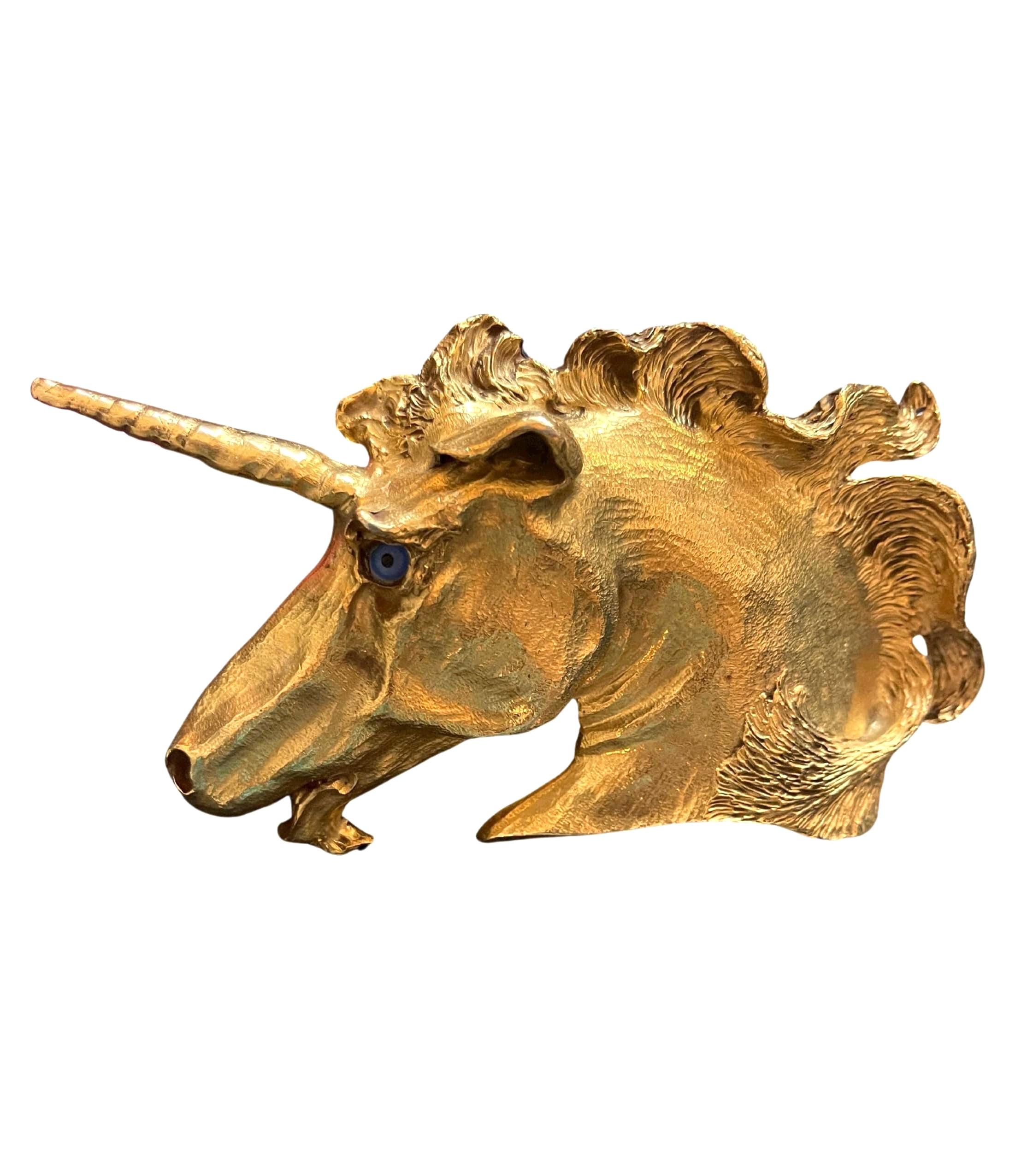 Christopher Ross Gold Unicorn Vintage Belt Buckle 1980 with Original Blue Snakeskin Belt