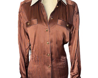 Escada sidenblus med knappar och slips, ca 1990-talet