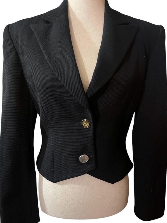 Veste Cropped En Velours Ras Louis Féraud Vintage Années 80 - Taille 38 - Noir - Occasion Très Bon état