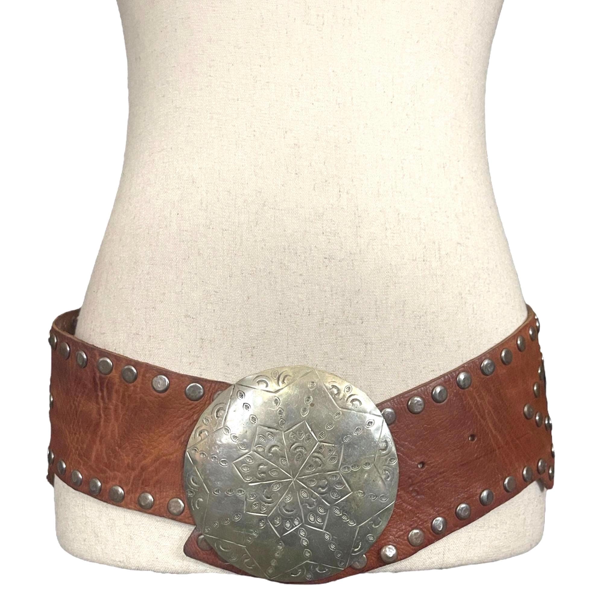 Vintage Moroccan Leather Statement Belt With Stamped Silver  display picture 2