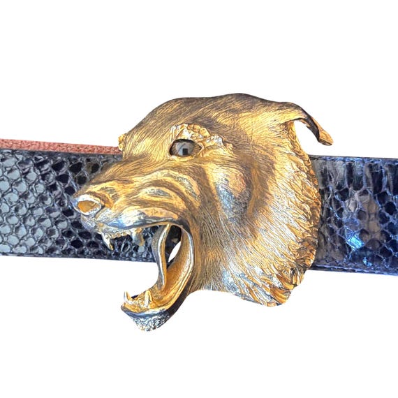 Christopher Ross Gold Wolf Head Vintage Belt Buckle 1986  display picture 1