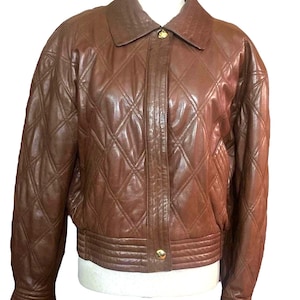 Escada Margaretha Ley Brick Quilted Lambskin Bomber Jacket, Made in Greece