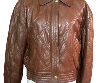 Escada Margaretha Ley Brick Quilted Lambskin Bomber Jacket, Made in Greece