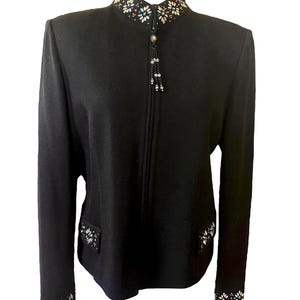 St John Evening Crystal Embellished Zip Front Knit Jacket