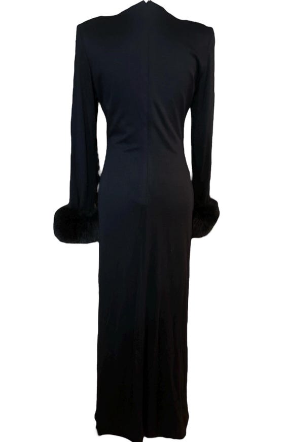black dress fur trim Miss Circle Women Bellis Black Fur Trim Mesh Panel Off-Shoulder Midi Dress main image 0