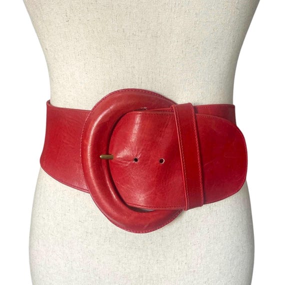 Donna Karan Vintage Red Leather Belt With Oversized Leather  display picture 3