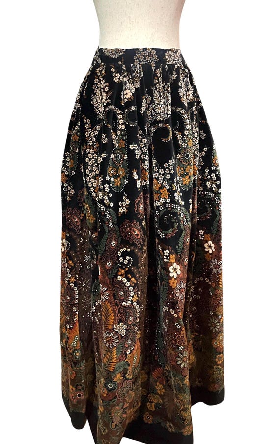 Adolfo Embroidered Velvet Maxi Skirt for Saks Fifth Avenue