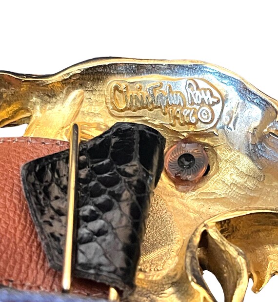 Christopher Ross Gold Wolf Head Vintage Belt Buckle 1986 