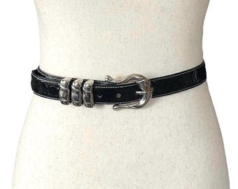 Escada Vintage Black Crocodile Belt with Silver Hardware