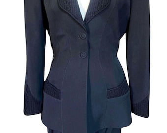 Thierry Mugler FW 1998 Wool Suit Ensemble with Cable Knit Inset Detailing