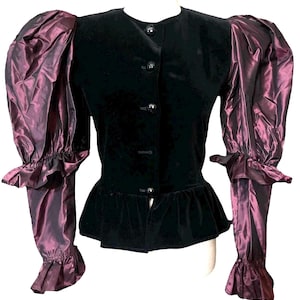 Saint Laurent Rive Gauche 1982 Evening Jacket Black Velvet with Wine Taffeta Sleeves