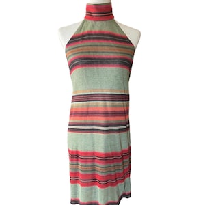 Ralph Lauren Archival S/S 1997 Knit Linen Striped Bodycon Halter Dress